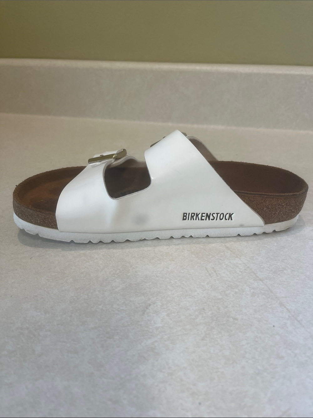 Birkenstock White Two-Strap Patent Slide Sz 5-51/2 (36) Great Condition - Picture 6 of 13